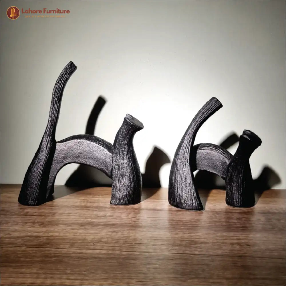 Elegant Cat Sculpture Pair