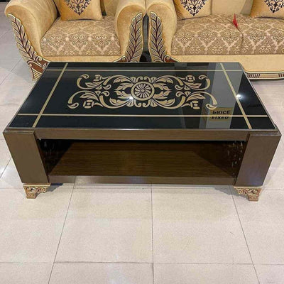 Elegant Floral Design Glass Top Center Table