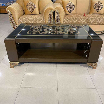 Elegant Floral Design Glass Top Center Table