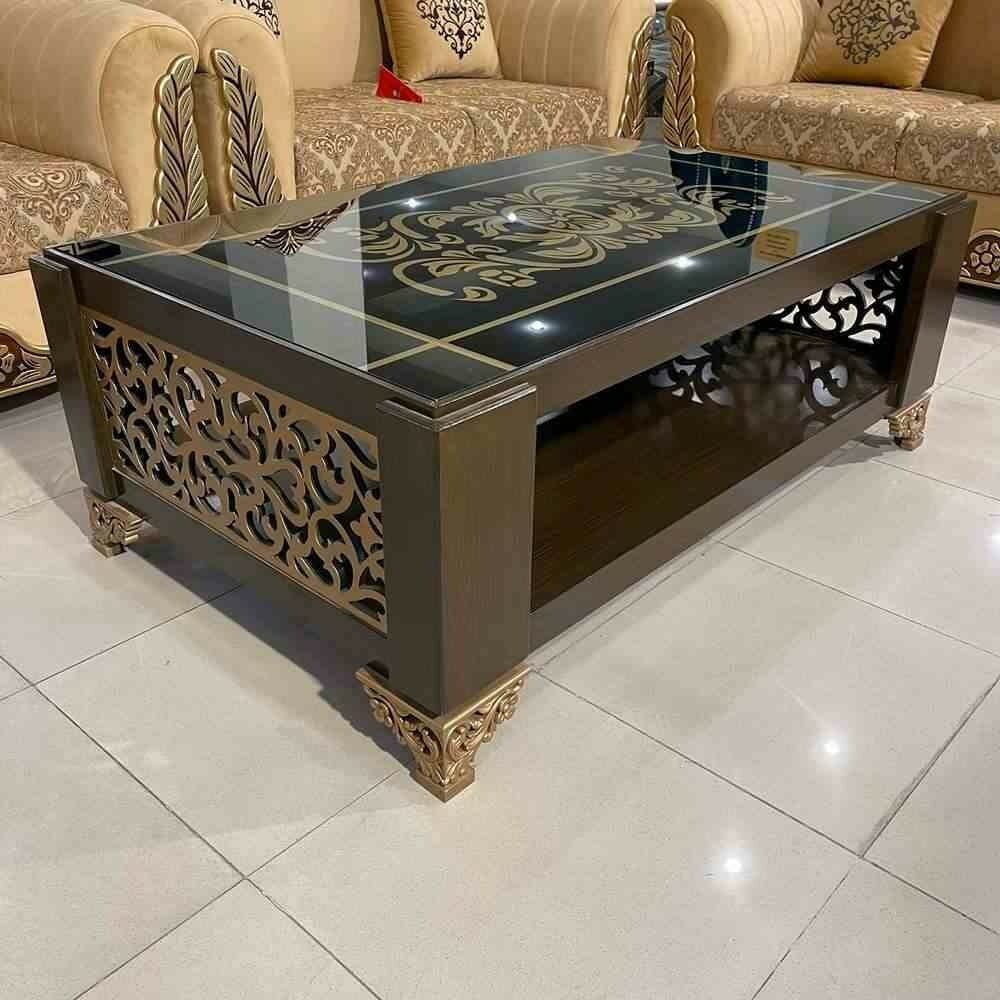 Elegant Floral Design Glass Top Center Table