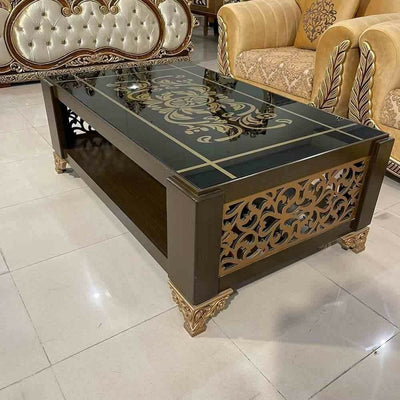 Elegant Floral Design Glass Top Center Table