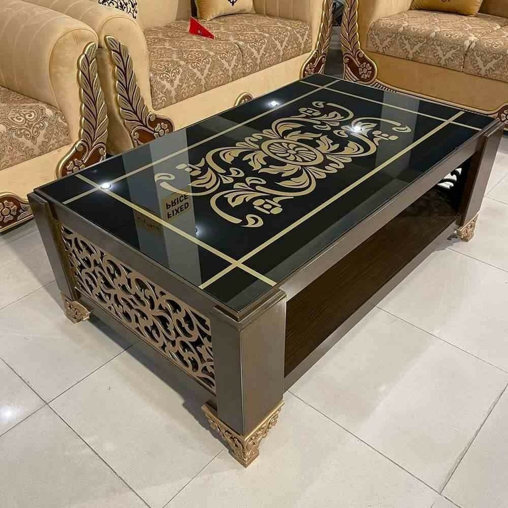 Elegant Floral Design Glass Top Center Table