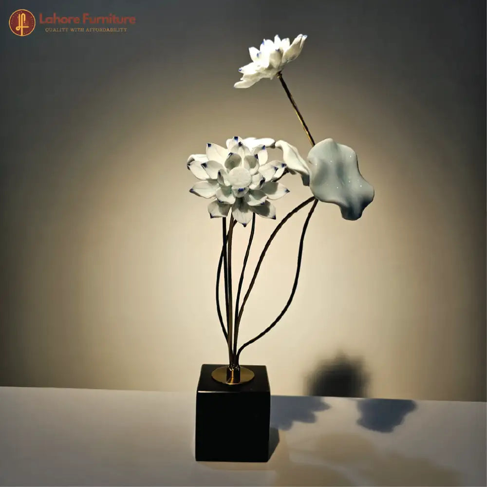 Decorative Accent Marble Base Ceramic Flower