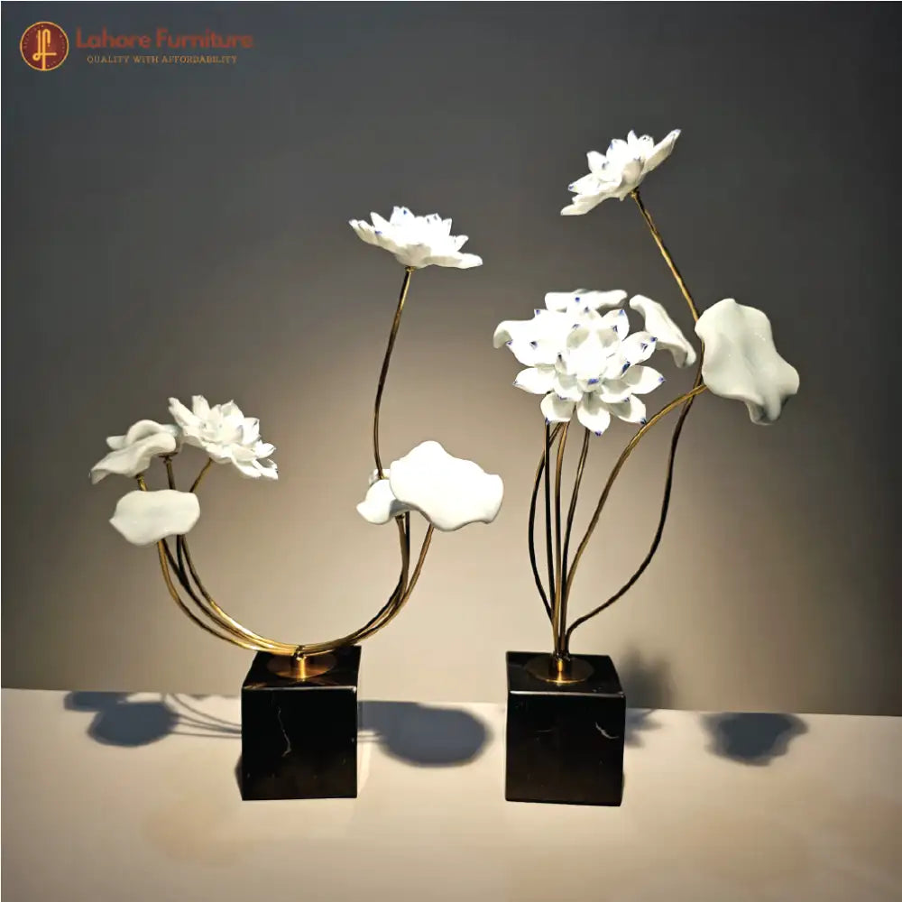 Decorative Accent Marble Base Ceramic Flower