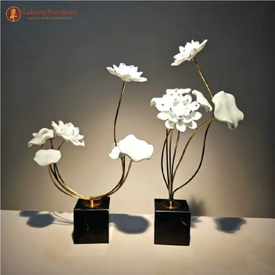 Decorative Accent Marble Base Ceramic Flower