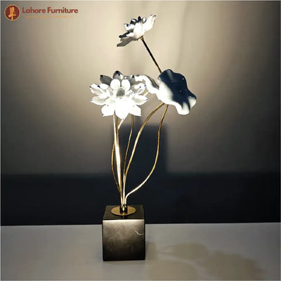 Decorative Accent Marble Base Ceramic Flower