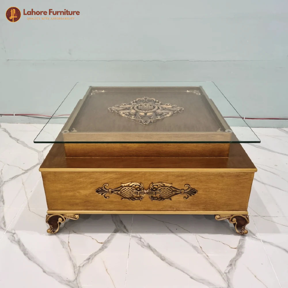Top Glass Wooden Center Table # CT55