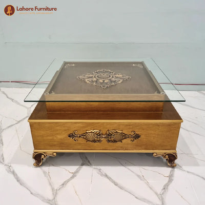 Top Glass Wooden Center Table # CT55