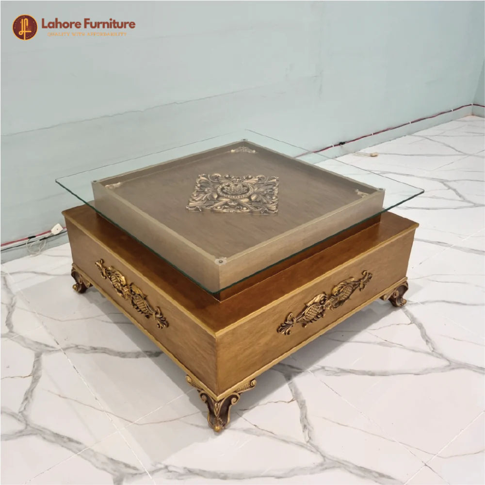 Top Glass Wooden Center Table # CT55