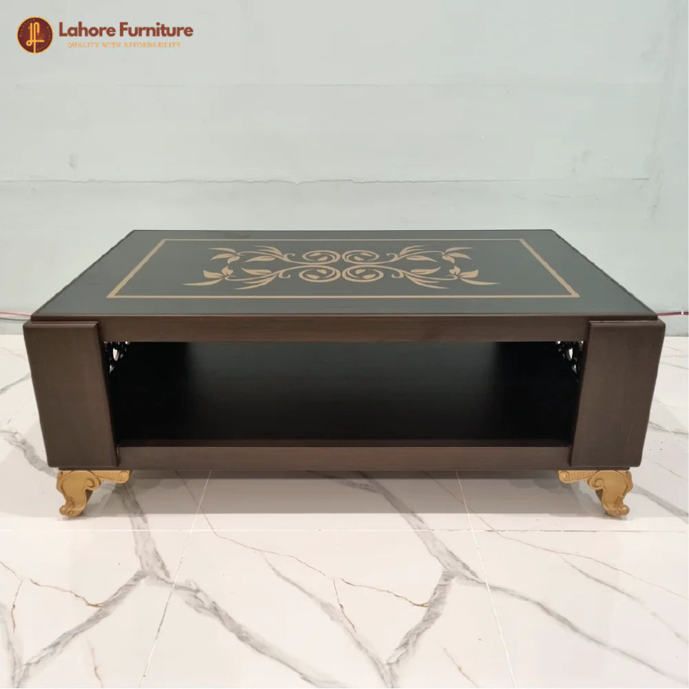 Elegant Floral Design Glass Top Center Table