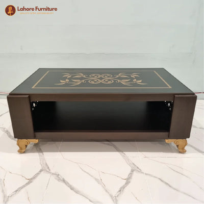 Elegant Floral Design Glass Top Center Table