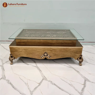 Top Glass Wooden Center Table # CT55