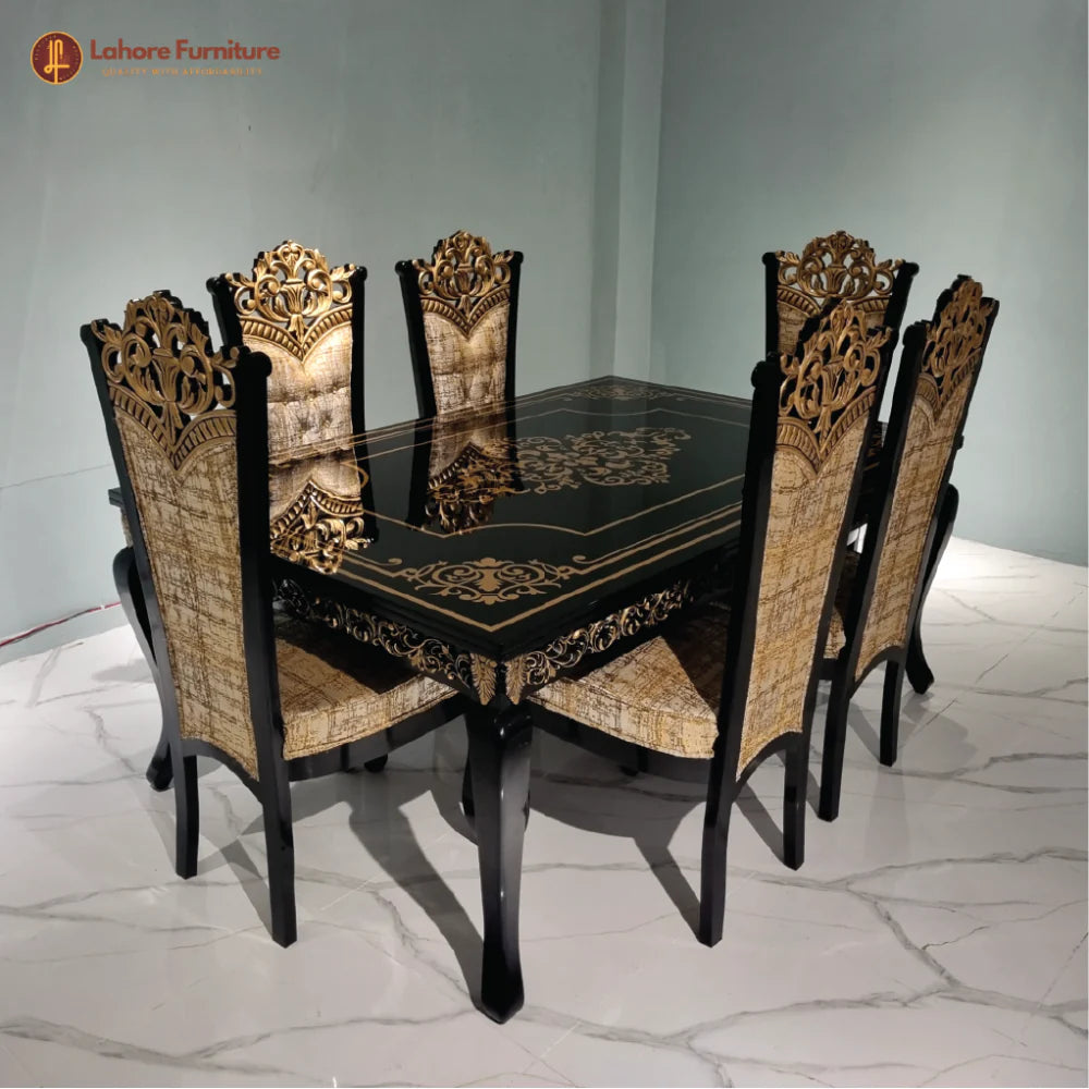 Elegant King Style 6 Chairs Dining Table