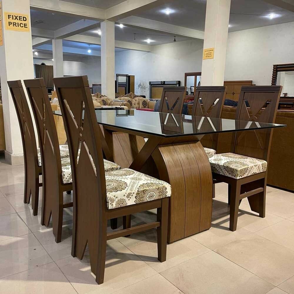 Fancy 6 Chairs Wooden Dining Table