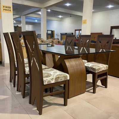 Fancy 6 Chairs Wooden Dining Table
