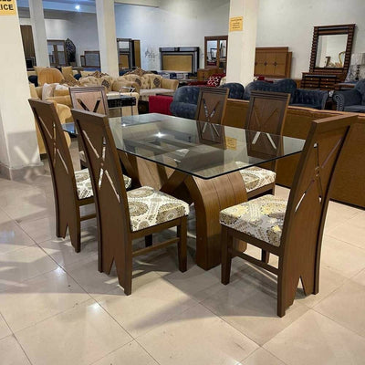 Fancy 6 Chairs Wooden Dining Table
