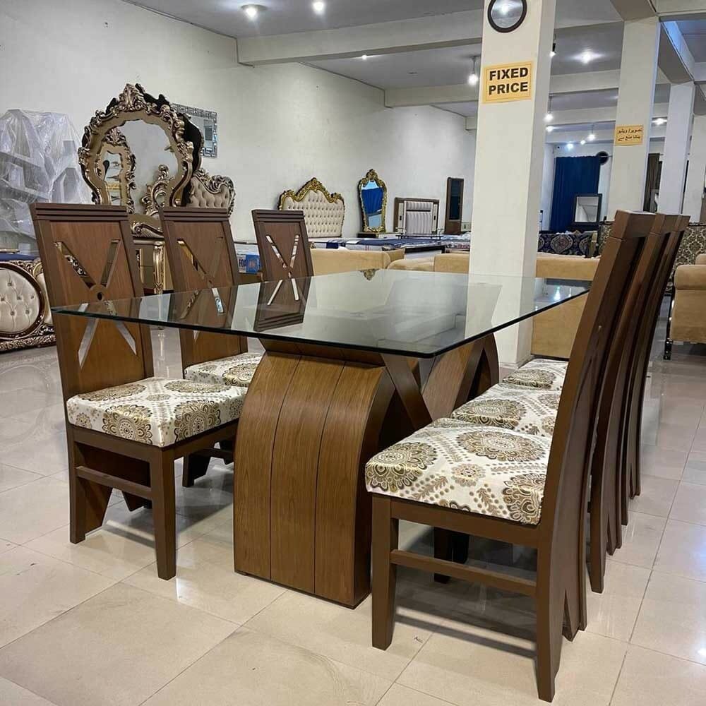 Fancy 6 Chairs Wooden Dining Table