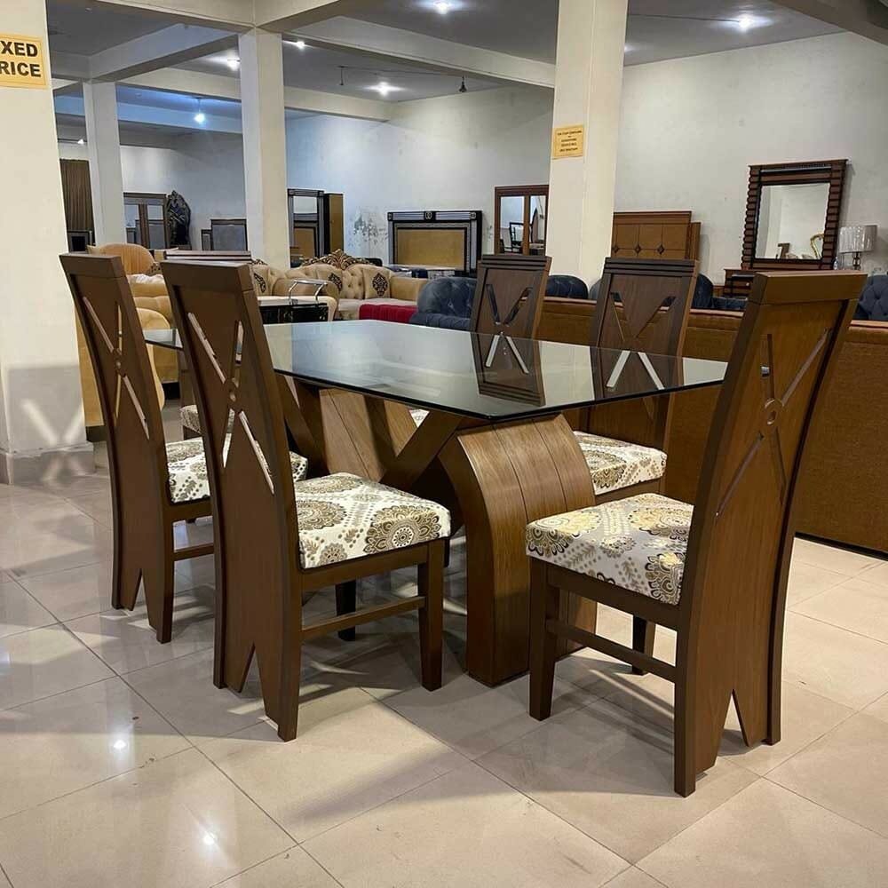 Fancy 6 Chairs Wooden Dining Table